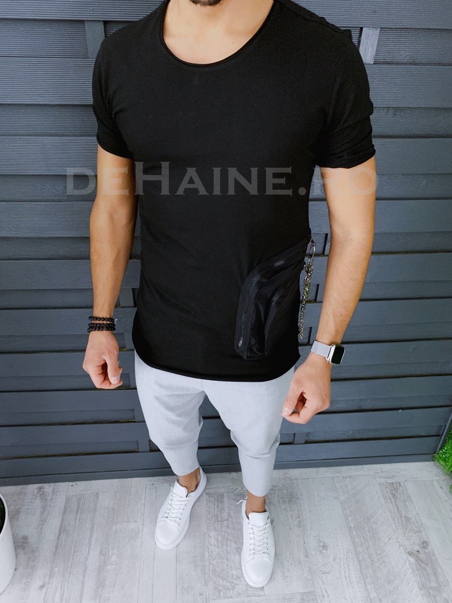 Tricou barbati negru slim fit asimetric zr y002 p2-3